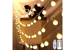 BIGZOM 100LEDs Globe Guirlande lumineuse, 11M intérieur Décoration USB Guirlande lumineuse blanc chaud, 8 modes et fonction minuterie pour décoration de Noël,balcon,tente de fête,tente camping