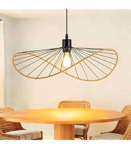 Paco Home Hanglamp VIHMO Rattan eettafel pendellamp LED Boho rustiek mandlampen keuken E27
