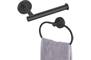Forated Toilet Paper Holder/Towel Ring Eolax Perforated Black Bathroom Hardware Accessories, Stainless Steel Perforated Roll Holder and Hand Towel Holder, Wall Mounted, 2 pezzi