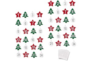 BHGT 2 Set Filz Adventskalender Weihnachten Zahlen 1-24 Sticker Aufkleber Weihnachtskalender Adventskalender Nummern Adventszahlen Zahlen Buttons 1-24 Selbstklebend Zum Basteln (Rot-Grün-Weiß in Formen)