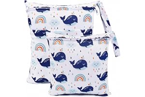 FenFang Wetbag, 2 PCS Borsa per Pannolini Impermeabile Riutilizzabile Lavabile Organizzatore Neonato Sacchetto del Pannolino con Doppia Cerniera per Viaggi Spiaggia Gym