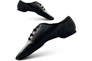 SLIX Essential Suede Lace Up Black Jazz Shoes, Full Suede Split Sole with Extra Toe Patch, PU Leather Jazz Shoes, Dance Shoes for Women and Girls