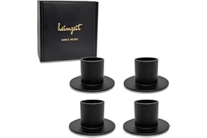 ‎HEIMZEIT heimzeit Kerzenhalter für Stabkerzen und Tischkerzen aus Metall [4 Stück, Rund] Farbe: Schwarz, Stilvolles Design, Kerzenständer für eine Elegante Raumdekoration