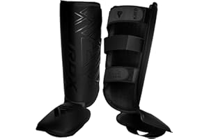 RDX Shin Guards for Kickboxing, Muay Thai, MMA and Training Pads, Maya Hide Leather KARA Instep Foam Protection, Leg Foot Protector for Martial Arts, Sparring, BJJ and Boxing Gear