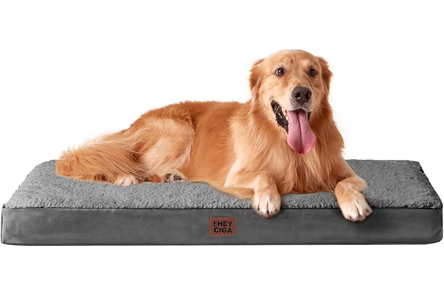 EHEYCIGA Orthopedic Dog Beds Large Mattress with Removable Washable Cover for Crate, Grey, 91x68x9cm