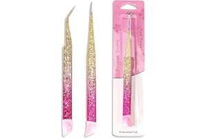 Redodo 2 pezzo pinzette doppie punte per nail art da donna, in acciaio inox con estremità dritta e curva, con testina di stampa in silicone adesivi con strass, gemma e strumento per raccogliere