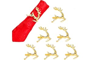 Anloo Deer Elk Christmas Napkin Rings Set of 6, Gold Xmas Napkin Rings for Dinner Party Holiday Wedding Thanksgiving Christmas New Year