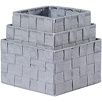 Set 3 Cestini Portaoggetti Effetto Rattan - Grigio, 14x14x7.5cm, 16x16x9.5cm, 18x18x11cm (per Bagno, Cucina)