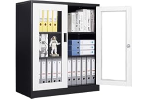 SIGHTLIFE Metal Cabinet Filing Cabinet Storage Cabinet Steel Cabinet Lockable Display Cabinet with 2 Adjustable Shelves Steel Cabinet for Home Office Living Room Bedroom White