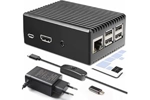 Miuzei Raspberry Pi 3 B+ Gehäuse mit Netzteil Raspberry Pi 3B Gehäuse Aluminium Passiv Kühlung Case mit 5.1V 3A Micro Adapter mit USB C Netzteil mit EIN/AUS-Schalter für Raspberry Pi Modell 3b+ 3b