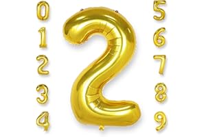 AULE Luftballon Zahl 2 Gold: XXL 101 cm Zahlen Folienballon Geburtstag Gold 2 Jahre 40 Zoll Helium Ballon Kinder Junge Mädchen Zahlenballon für Babyparty Jubiläum Deko