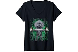 FOX REPUBLIC DESIGN Femme Haltérophilie chien caniche dans une salle de sport T-Shirt avec Col en V