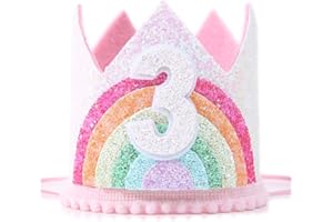 JIOLINK Corona Compleanno Bambina, Coroncina Bambina 1 Anno, Corona di Compleanno Arcobaleno con Elastico, Decorazioni per Feste Compleanno, Carnevale