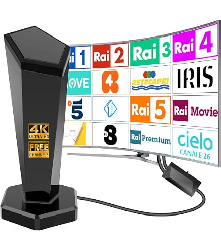 Amplificatore Antenna TV Interna TE-Voze 600 Km Con Cavo 10m – Ricezione 360° 4K Per DVB-T/DVB-T2, Montaggio A Parete O Finestra, Compatibile Con Smart TV