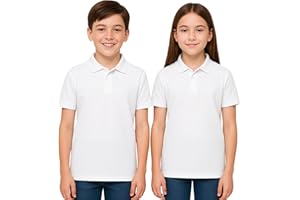 NIYS Pack of 2 Boys Girls Age 4 to 14 Years School Uniform Polo White, Grey, Sky Blue Plain Short Sleeve Shirts Sports Wear