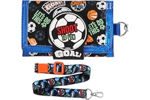 PinkSheep Kids Wallet for Girls Ages 4-18, Trifold Childs Purse with Letters, Novelty Wallet with Lanyard Zippered Coin Pocket Card Holders (Football)