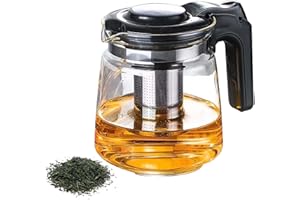BEHOGAN Teiera in vetro, 1,6 l, teiera con inserto colino, teiera in vetro resistente al calore, teiera per ogni giorno, teiera, tea maker, teiera in vetro, ideale per la preparazione di tè sfusi (13,5 x 15