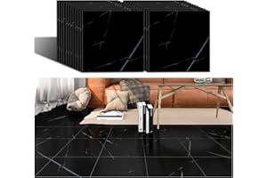 VEELIKE Naklejki na płytki, samoprzylepne, marmur, czarny, do przyklejenia, na płytki ścienne, płytki podłogowe, do kuchni, 30 x 30 cm, 24 sztuki