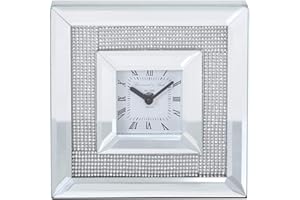 MAISONICA 20cm Roman Numeral Silver Mirrored Diamante Table Side Mantel Clock