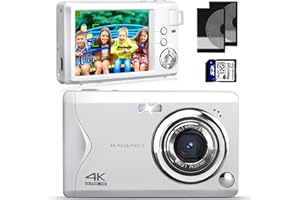 CARSEATTY Digital Camera, 4K 48MP FHD Compact Camera with 32G SD Card, Vlogging Camera Digital with 3" LCD Rechargeable, 16X Digital Zoom, Mini Cameras with 2 Battery for Children, Students, Beginners (White)