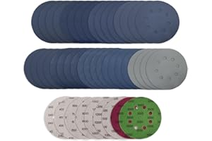 Viaky 36Pcs 125mm Sanding Discs, Wet Dry 5 Inch 8 Hole Hook and Loop 240 400 600 800 1000 1200 1500 2000 3000 Grit Round Sanding Pads, Orbital Sander Discs for Wood, Metal, Car, Furniture, Polishing