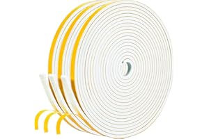 fowong Draft Excluder for Windows, 3 Rolls 6mm(W) x 3mm(T) Window Seal Strip, Window Draft Excluder Tape for Windows, High Density Foam Tape, Door Sealing Strip for Doors, Total 15M Long, White