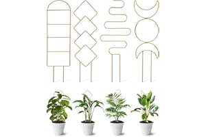 WHTAWTAW 4 Pack Indoor Climbing Plant Trellis, Small Trellis for Potted Plants Outdoor, Metal Garden Plant Support Climber with Different Patterns for Vine Ivy Flower (Gold)