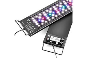 AQQA Oświetlenie akwarium, oświetlenie LED do akwarium z monitorem, pełne spektrum 24/7, światło do akwarium z wbudowanym timerem, ściemniacz, 7 kolorów, wodoodporne