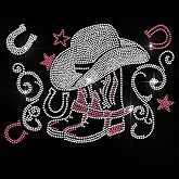Boot On The Ground Rhinestone Heat Transfer | Cowboy Hat & Boots Iron-on Decal For T-Shirts, Clothing, Bags DIY