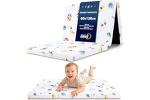 Totsy Baby Materasso lettino pieghevole neonato 60x120 cm - materassi per culla e divano letto o materassino da campeggio in schiuma traspirante con fodera lavabile 60 x 120 cm Safari
