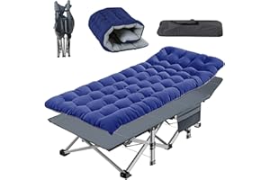 ZIKEBTUY Sunloungers Folding Bed 190 x 71 x 35.5 CM Sun lounger Folding Guest Bed Single with Mattress Side-Pocket and Adjustable Backrest, for Spare Temporary Office Nap Patio (Blue-1)