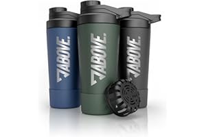 ABOVE. Shaker Proteine Acciaio Inox 750ml – Senza BPA e Termico: Bevande Fredde per 12H – Scala Incisa & Tappo 100% Antigoccia – Robusto e Durevole – Lavabile in Lavastoviglie fino a 45°C (Oliva)