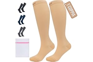 360 Relief Calze Compressione Graduata Donna e Uomo - 1 Coppia Solido Colore Gambaletti Compressione Graduata per Sports, Running, Viaggio, Ciclismo, Lavoro - L/XL Beige con Borsa Lavanderia