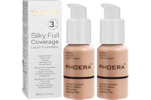 HILARECO 2PCS PHOERA Foundation, PHOERA Matte Liquid Foundation,PHOERA Makeup for Women, PHOERA Foundation Full Coverage Concealer, 30ml 24HR Matte Oil Control Concealer (2pcs- 103- Warm peach)