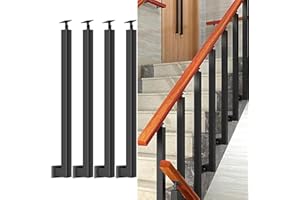 CVTER Postes De Balaustre De Escalera Cuadrados: Husillos De Barandilla De Metal Ajustables De 270° Con Base De Soporte Plano Y Kits De Tornillos; Los Postes De Hierro Negro Son Adecuados Para Terrazas