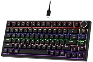 Newmen GM326 Mechanische Tastatur mit Kabel,Gaming Tastatur 75 Prozent,TKL Hot Swap LED Beleuchtung USB C Mini Mechanische Tastaturen mit Knopf,für PC/Win/Mac,QWERTY Layout,Schwarz,Rote Schalter