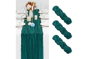 Showgeous 3 Pack Teal Cheesecloth Table Runner Gauze Tablecloth 90 x 300cm Long Semi-Sheer Table Runner Boho or Rustic Wedding Table Decor for Wedding Decor Arch Draping Bridal Shower Holiday Party