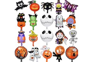 SENIDEA 20 Pcs Halloween Balloons Halloween Foil Balloons for Kids Halloween Party Decorations Spider Bat Ghost Witch Pumpkin Helium Balloon