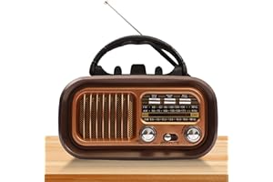 LEIKURVO Retro Radio mit Bluetooth, Tragbares AM/FM/SW Radio, Nostalgie Unterstützt USB/TF-Karte Funktion,1200mAh Akku oder D-Zellen Tragbares Multimediasystem Vintage Radios (Kaffeebraun)