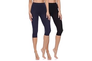 Merry Style Leggins Deportivos para Mujer Pantalones Piratas Suaves Elásticos Leggings de Algodón 3/4 Mallas de Mujer Confortables (2 Pack) MS10-199
