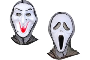 Qpout 2 PCS Scream Masks for Adults/Kids, Halloween Scary Masks, Skull And Witch Cosplay Mask, Halloween Dress Party Masquerade Scary Mask Bar Anonymous Mask for Men Women