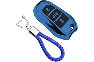 KASER Cover Guscio Chiave Silicone compatibile per Peugeot Citroen Custodia in TPU adatto per Peugeot 108 208 308 508 Citrone C1 C3 C5 Protezione Telecomando con Portachiavi (Blu)