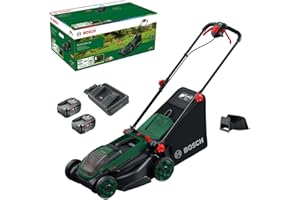 Bosch Akku-Rasenmäher ROTAK18V2-38 (Schnittbreite: 38 cm, Schnitthöhe: 30-75 mm, 40 l Stoff-Grasfangkorb, Mulchstopfen, inkl. 2 x 18V Akku und Ladegerät)