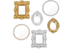 simarro 6 Stücke Miniatur Puppenhaus Spiegel, 1/12 Puppenstubenzubehör Silver Gold Europäischer Mini Spiegel Puppenhaus möbel Mini Wandspiegel für Puppenhaus Arbeitszimmer Schlafzimmer