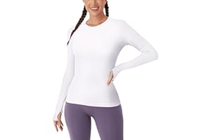 BAYDI Long Sleeve Tops Women Seamless Workout Shirts Base Layer with Thumb Holes for Running Training Gym Athletic Casual T-Shirts