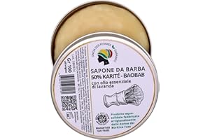 UNION DES FEMMES GARANGO Sapone da barba 50% karité e baobab, con olio essenziale di lavanda (100 gr). Prodotto artigianale ottenuto da impasto a freddo. Cremoso e idratante. Tagliato a mano.