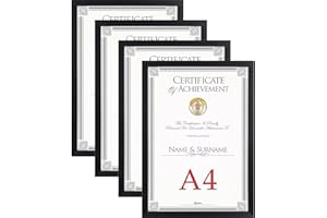 EXYGLO Juego de 4 Marco de Fotos A4(21x29,7 cm), Negro Marcos para Cuadros Multiples, De Pie Vertical u Horizontal, para Decorar Salones, Pasillos, Dormitorios, Oficinas, para Mesa y Pared