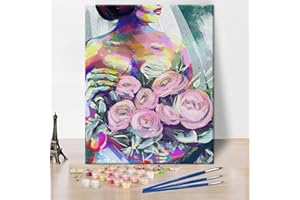 TISHIRON Abstract Girl DIY Paint by Number for Adults, Girl with The Flowers Adult Paint by Number Kits on Canvas, Acrylic Paint by Numbers for Adults Beginner Art for Home, Without Framed 16"x20"