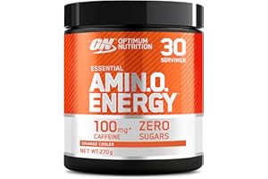 Optimum Nutrition Amino Energy Pre Workout en poudre, boisson énergisante avec acides aminés, BCAA, L-Glutamine et L-Leucine, complément vitamine C caféine, goût Orange, 30 portions, 270 g