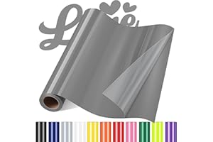 Sgooyir Rouleau Vinyle thermocollant Gris pour Tissu, 30.5 x 183 cm Flex Thermocollant pour Tissu, T-Shirts, Sacs, Casquettes